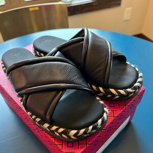 Tory Birch Criss Cross Espadrille Slide/Textured Calf Leather, Sz 8.5